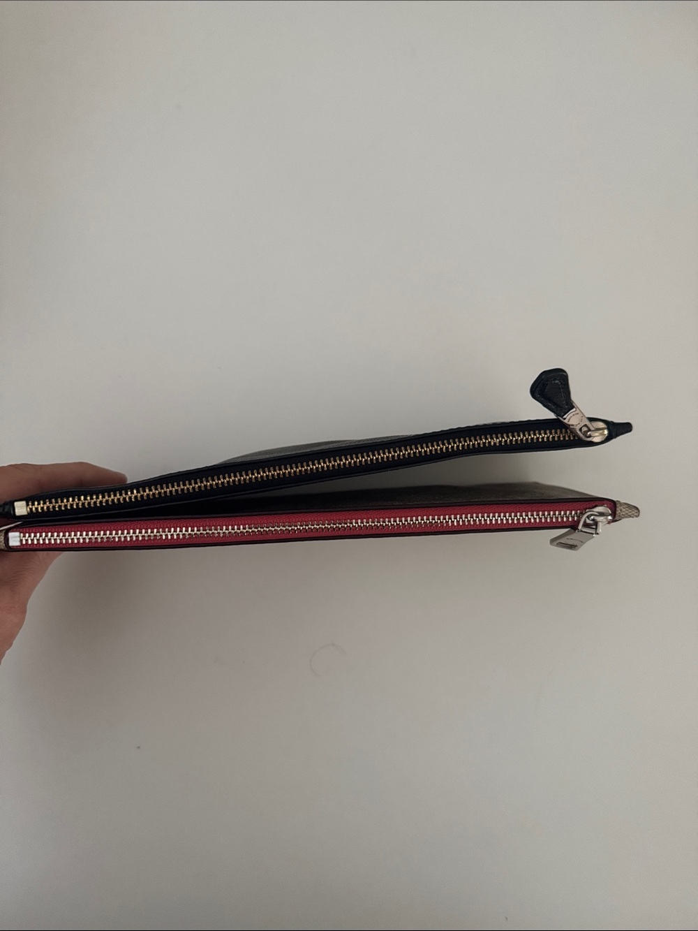 2 Coach Zip Slim Pouch Signature Monogram Tan Pink Lined / Black Pebble Leather - Picture 4 of 13